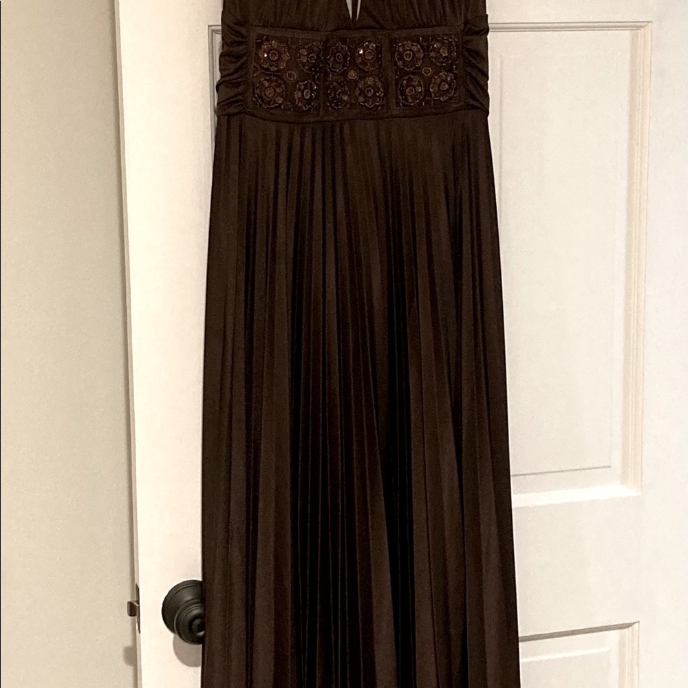 Betsy & Adam bronze formal gown